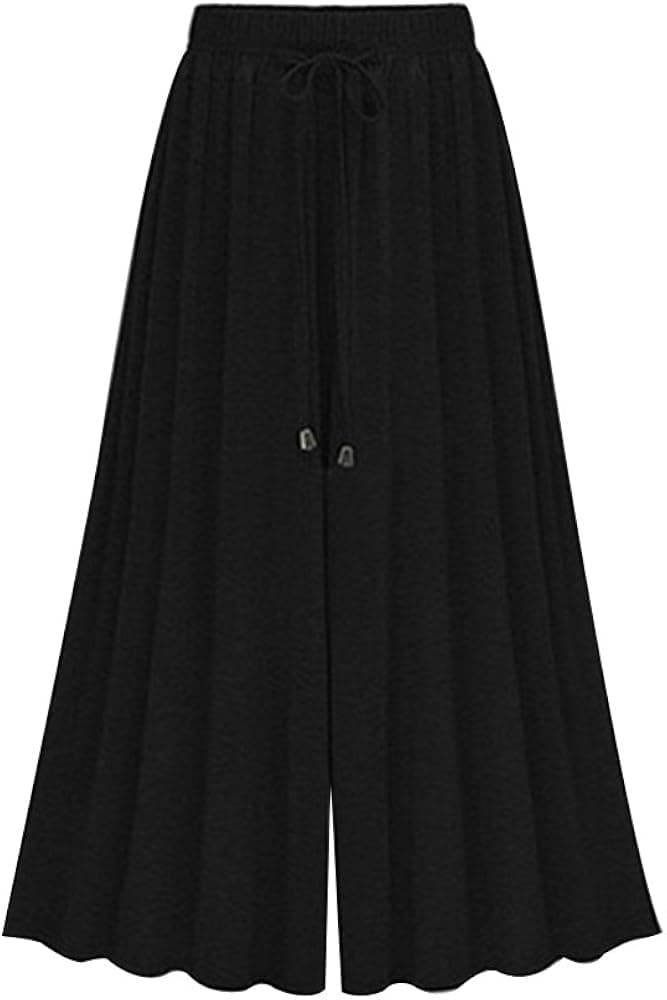 Women's Elastic Waist Modal Jersey Wide Legs Cropped Culotte Pants Black 3/4 Length Tag M-US 0