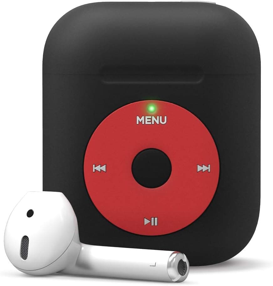 elago AW6 Case Designed for Apple AirPods Case 1 & 2, Classic Music Player Design Case, Durable Silicone Construction, Supports Wireless Charging [US Patent Registered] (Black)