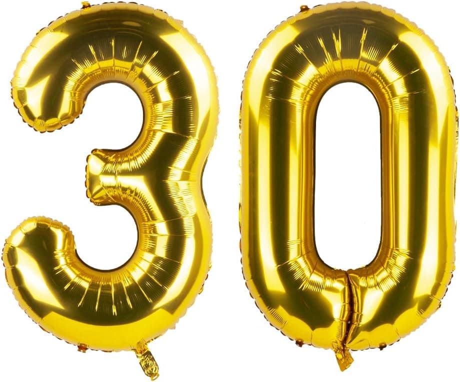 40 Inch Gold 30th Birthday Number Balloons 30 Foil Mylar Balloon for Anniversary Party Decoration