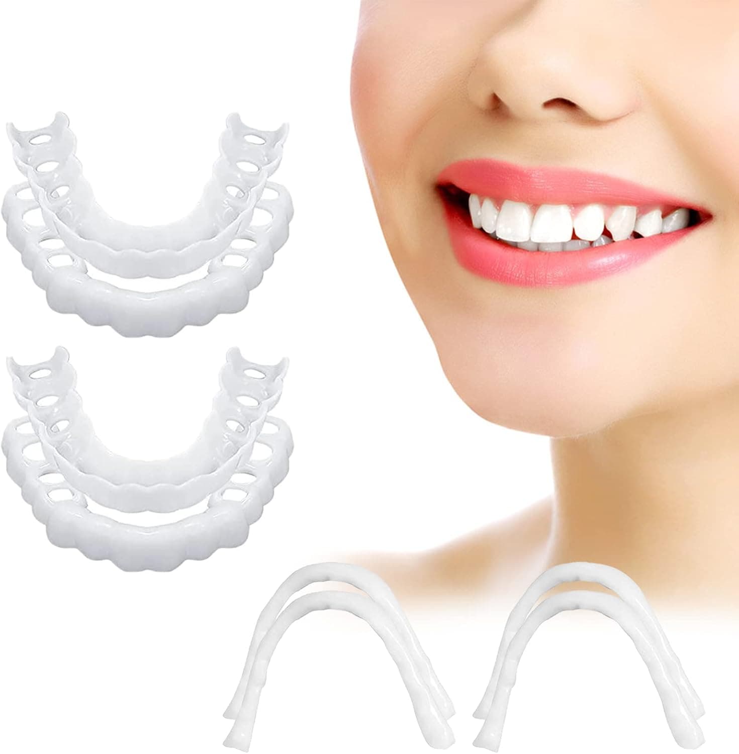 2 Sets Fake Teeth - Cosmetic Teeth in Natural Shade - Comfort Fit Flex Teeth Set with Upper and Lower 4 PCS