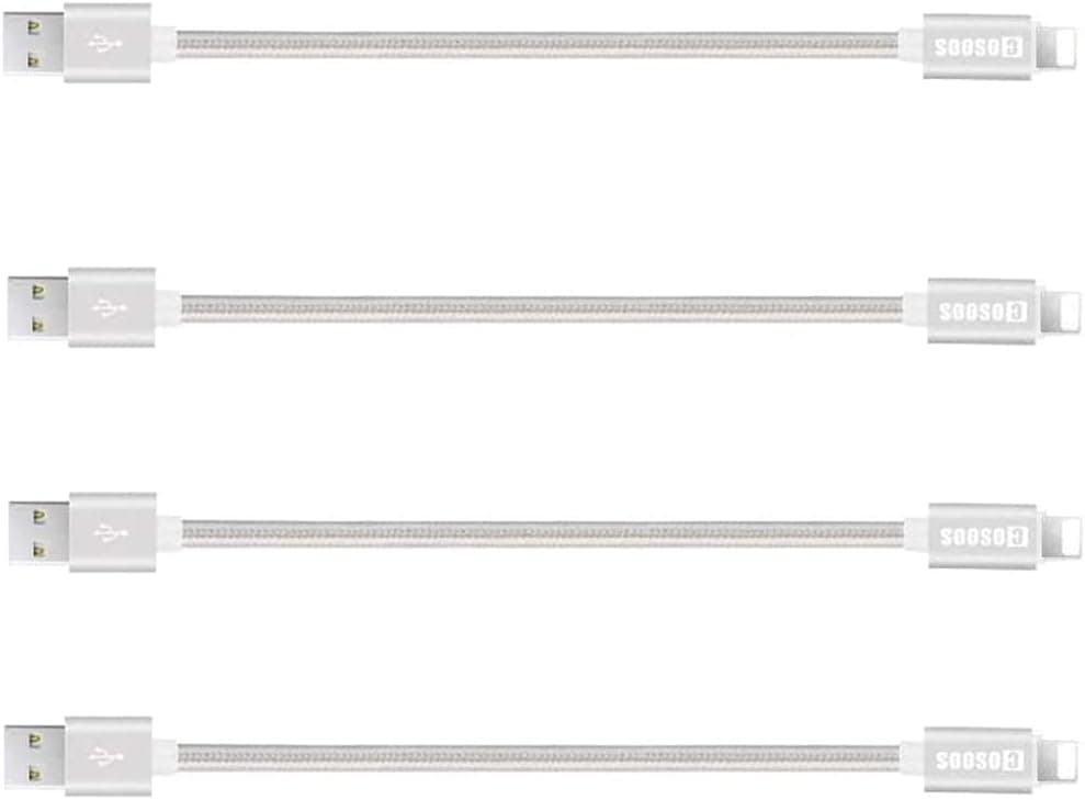COSOOS 4 Short USB Cable, 4 Pack 9 Inch Nylon Fast Charging and Syncing Cords Compatible for iPhone 12, 12 Pro Max, 11, XS MAX, 8 Plus, 7, 6, iPad Air, Mini, Charging Station, Power Bank.