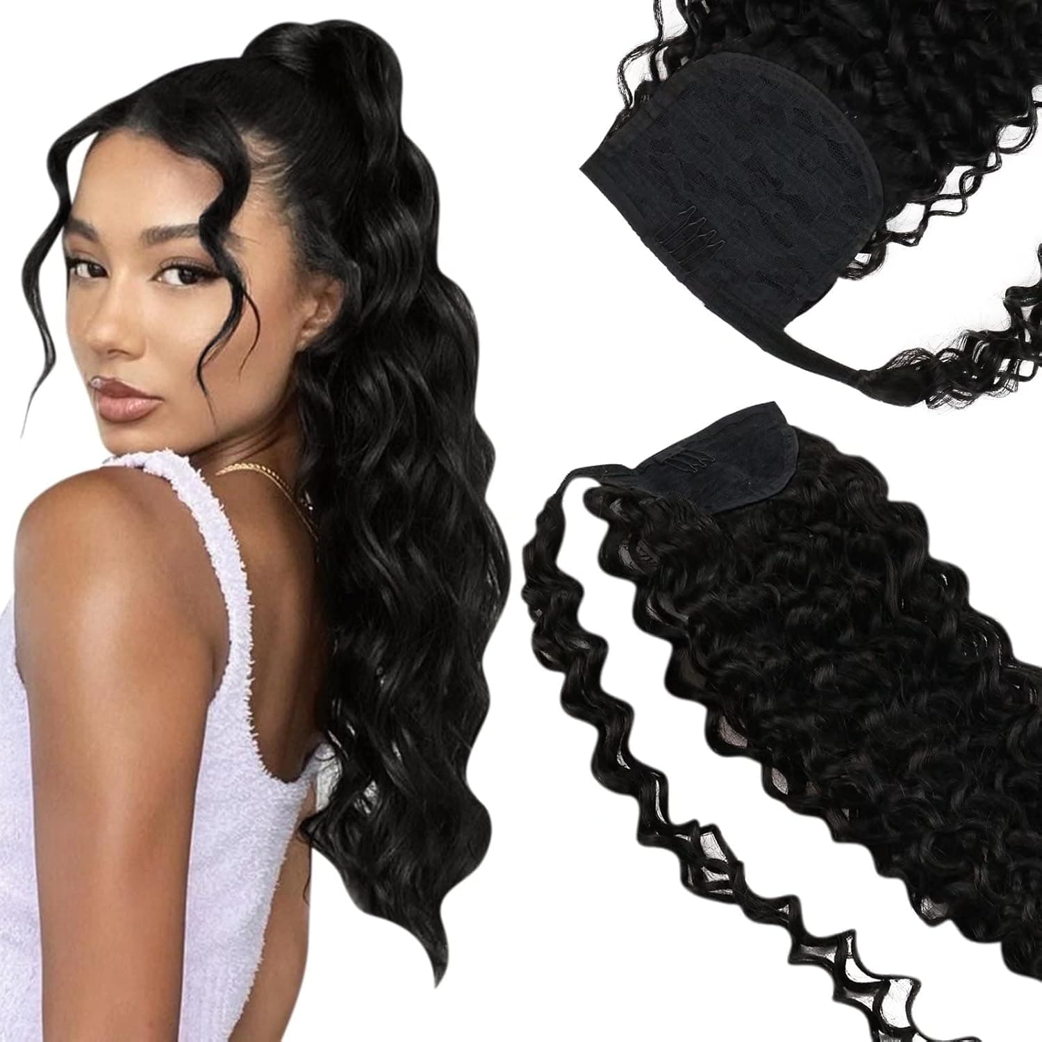 Ponytail Hair Extensions Human Hair Black Pony Tail Real Human Hair Extensions Curly Ponytail Extensions Human Hair Natural Black Hair Extensions Ponytail Curly 20inches 80g
