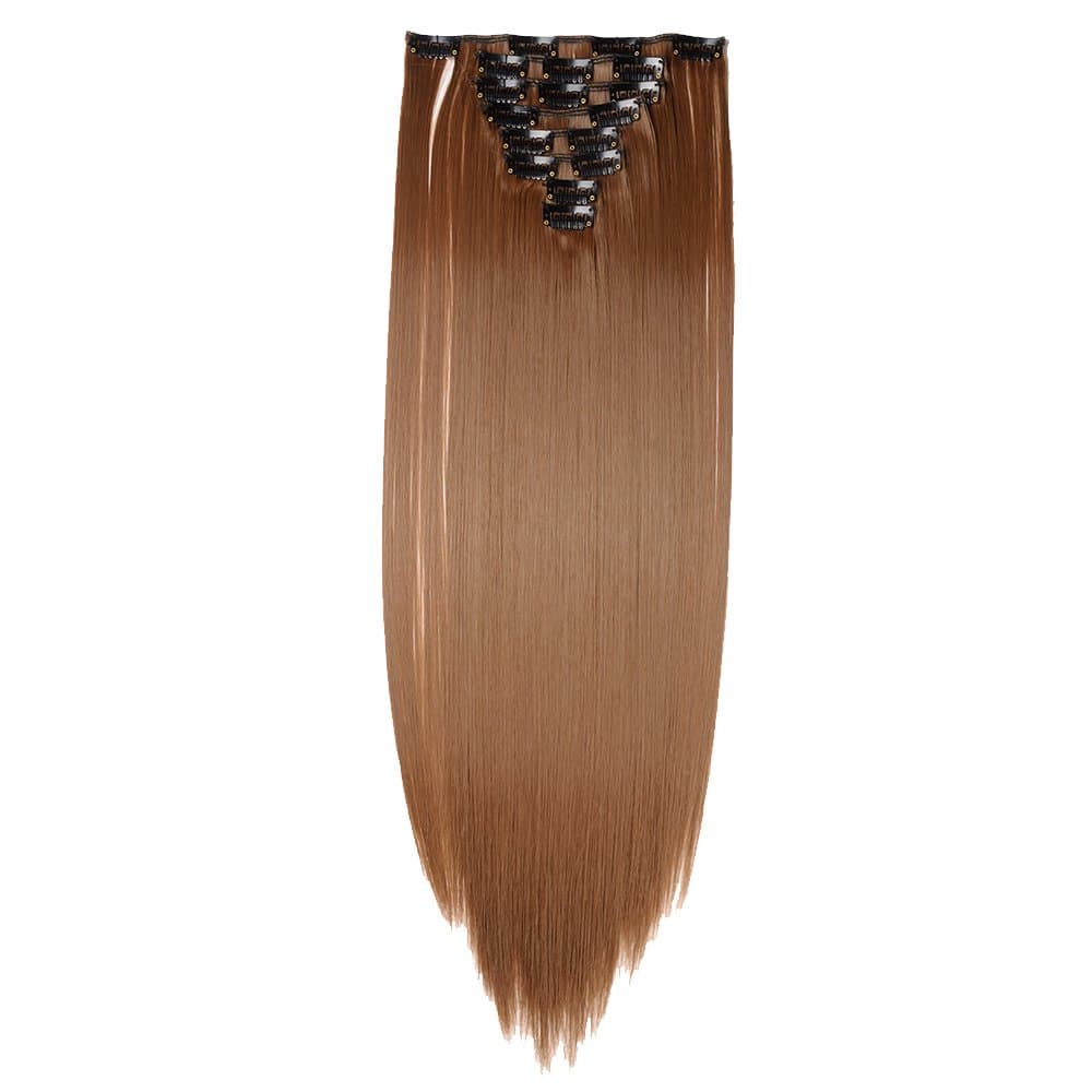 S-noilite 8PCS/SET Full Head Clip in Hair Extensions 140Grams Thick Real Natural Synthetic Hairpiece(26inches-straight, Light Brown)