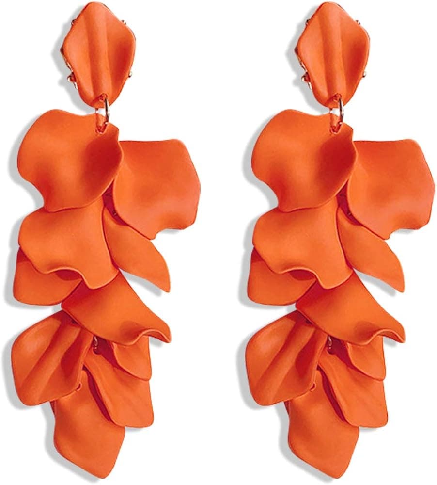 Just Follow Long Acrylic Rose Petal Earrings Dangle Exaggerated Flower Earrings Drop Statement Floral Tassel Earrings for Women and Girls