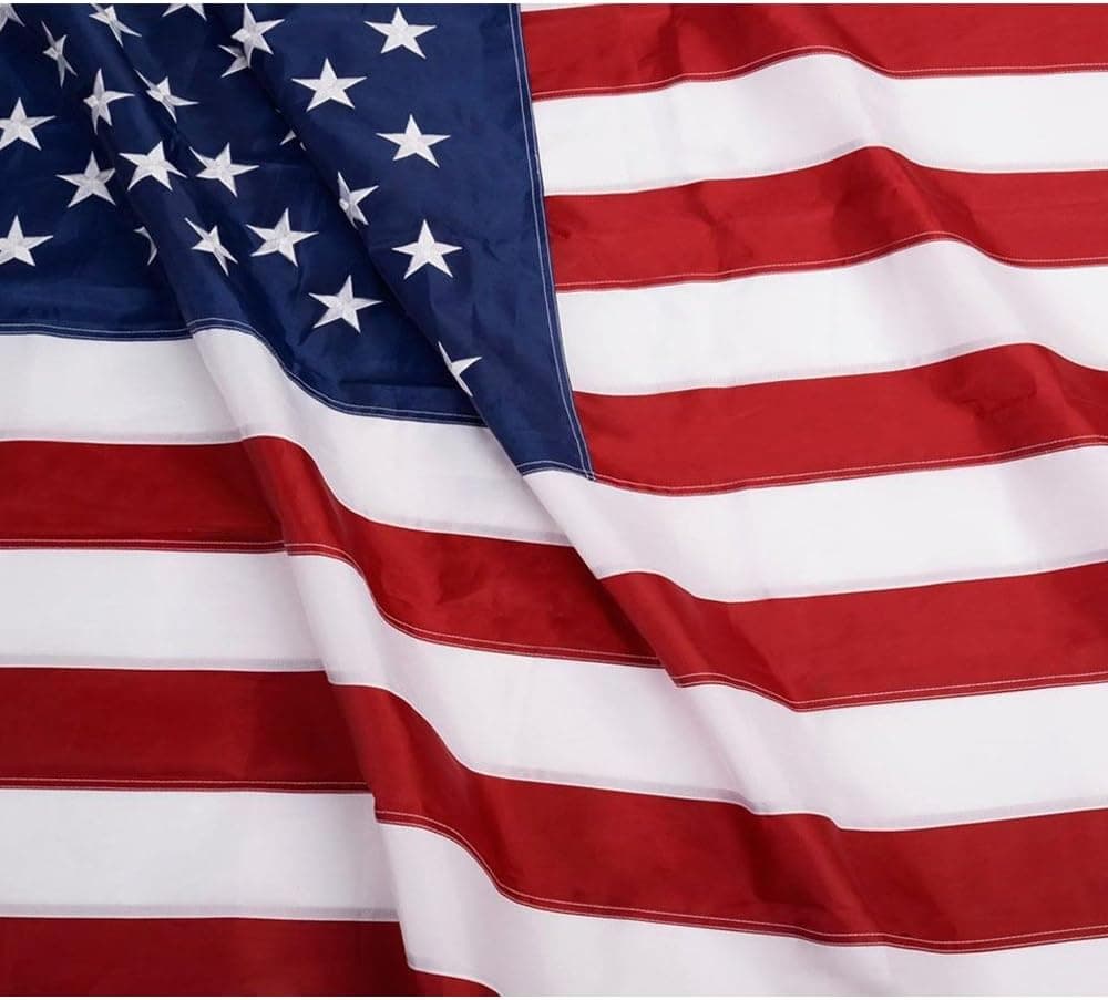 ANLEY [Heavy Duty] American US Flag 5x8 Foot Nylon - Embroidered Stars and Sewn Stripes - 4 Rows of Lock Stitching - USA Banner Flags with Brass Grommets 5 X 8 Ft