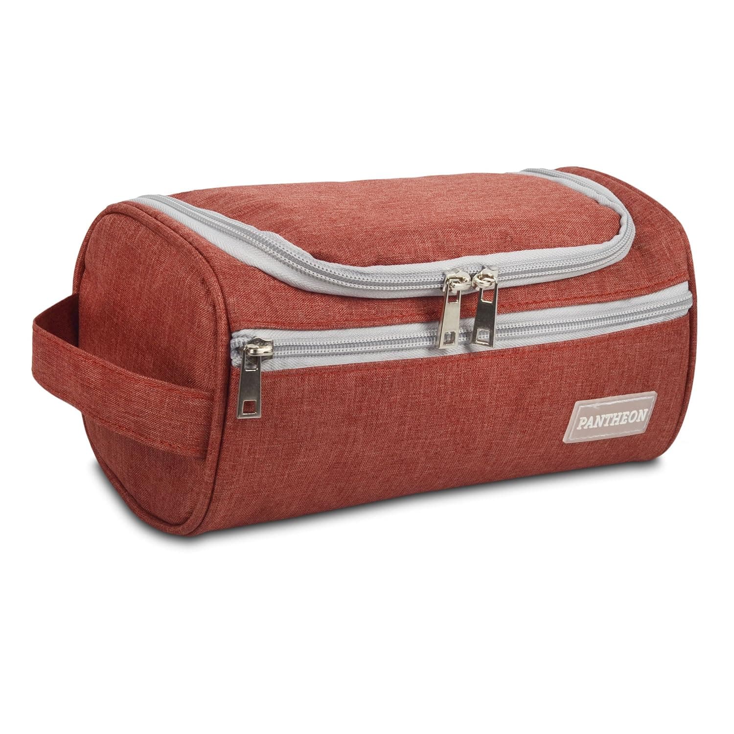 Pantheon Men's Toiletry Bag - Travel Toiletry Bag Wash Bag Hanging Dopp Kit Shaving Kit for Bathroom Shower - Mens Travel Bag Hanging Toiletry Organizer Toiletry Kit for Traveling (Brick Red)