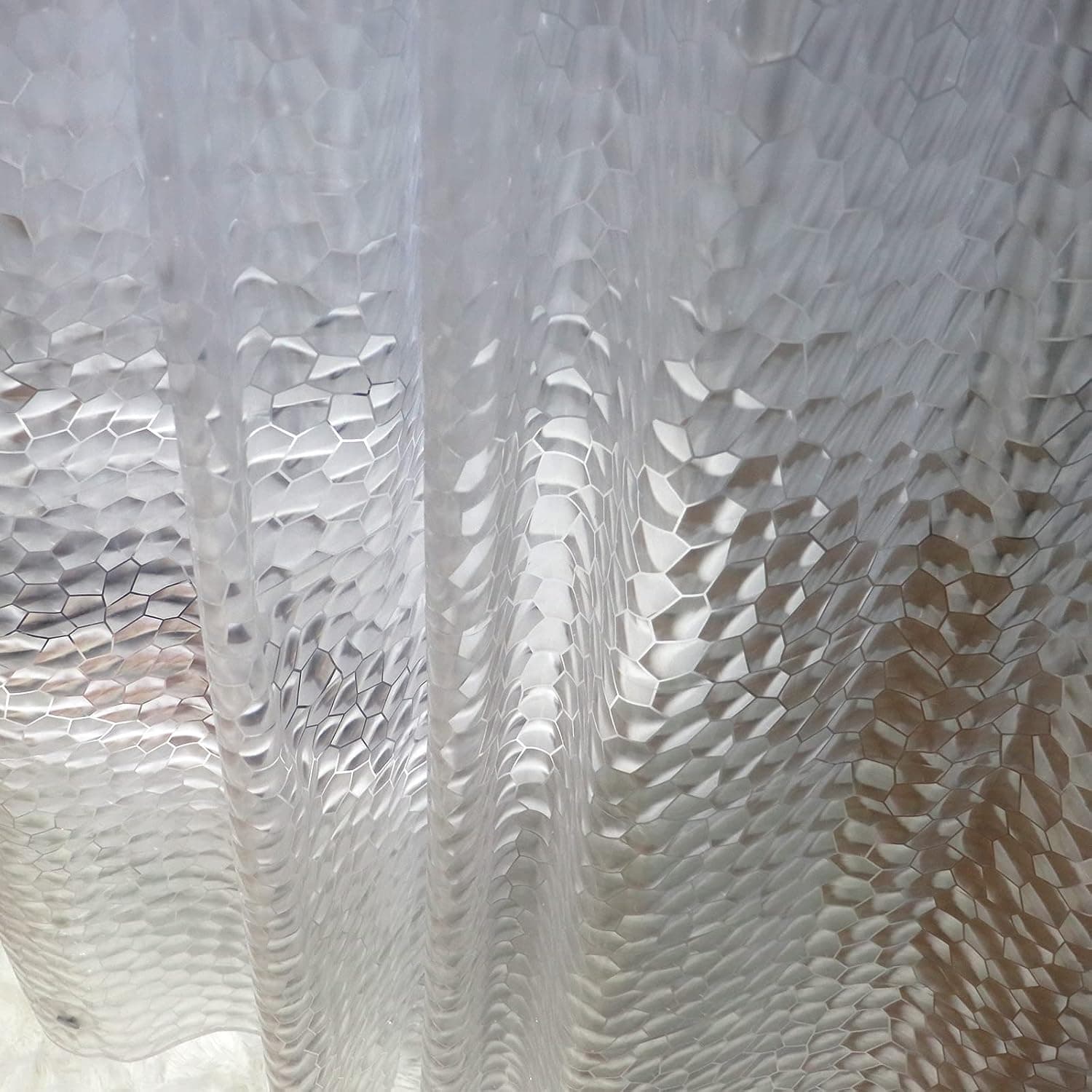 Waterproof Shower Curtain Lining，3D Transparent Water Cube EVA Plastic Shower Curtain，72 x 72 inches，with 3 Heavy Magnets，12 Stainless Metal Hooks，Shower Lining Suitable for Shower, Bathtub，LAIEBAI