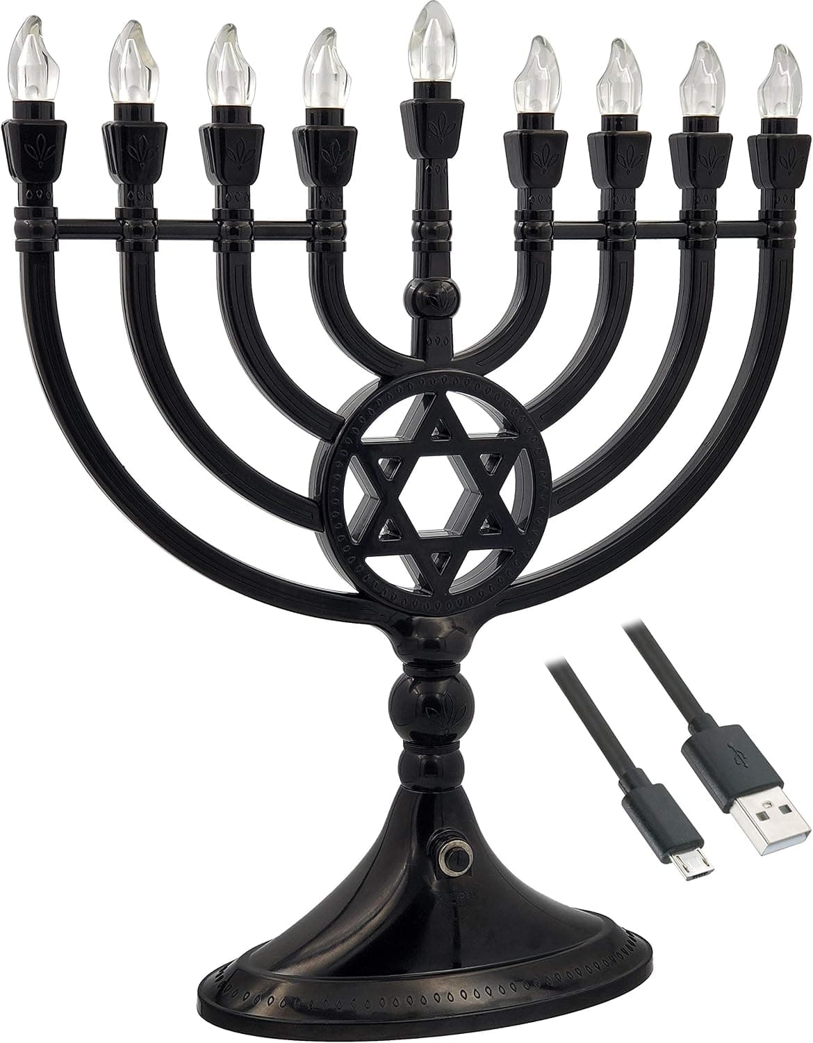 Traditional LED Electric Hanukkah Menorah, Plastic - Batteries Not Included (Black)