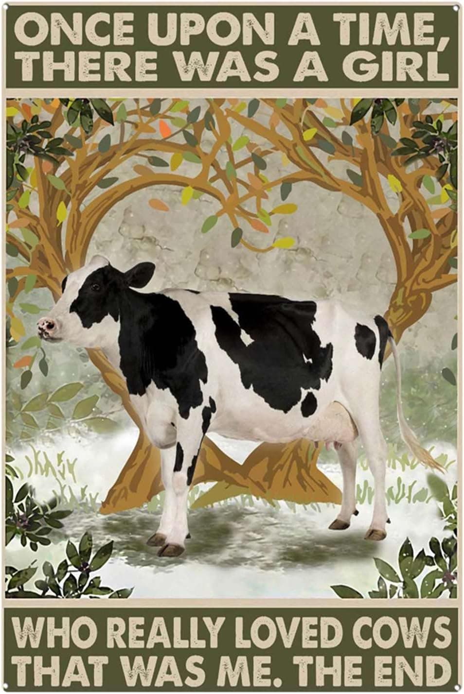 Yoeons Once Upon A Time There was A Girl Who Really Loved Cow Metal Sign Retro Tin Sign Bathroom Kitchen Cafe Garage Home Art Wall Decoration Plaque Sign Gift 5.5x8 Inch