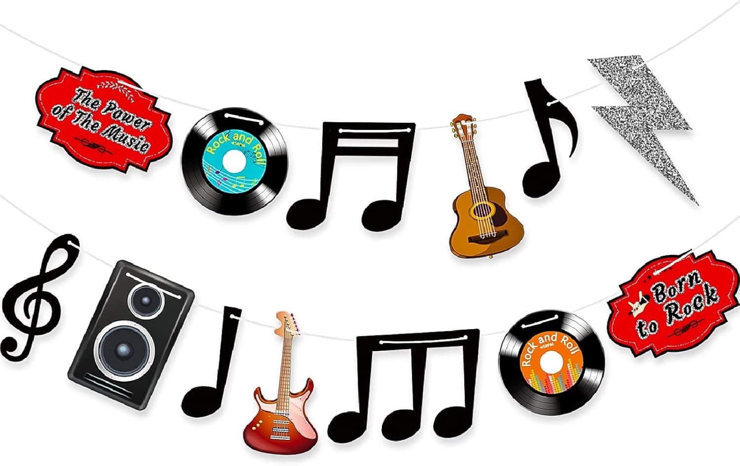 Music Note Decorations Banner 1950‘s Rock and Roll Party Decorations Musical Notes Silhouettes Rock and Roll Star 50s Theme Party Karaoke Music Wall Decor Cardboard Cutouts Electric Record Cutout