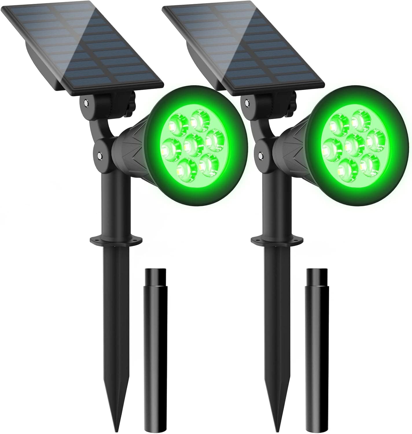 CREPOW Green Solar Spot Lights Outdoor, RGB Color Changing Solar Landscape Spotlights Garden Lights with IP65 Waterproof, Adjustable Solar Outdoor Lights for Tree, Patio, Yard, Path, Pool, 2 Pack