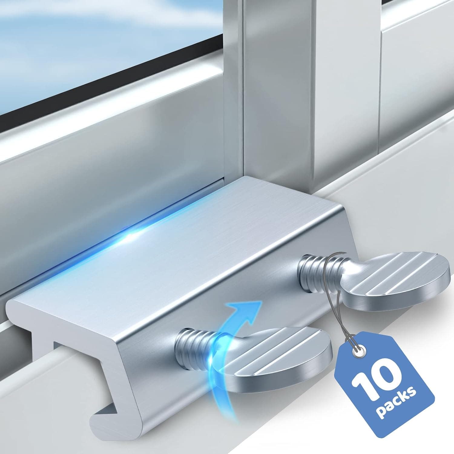 Sliding Door Window Locks for Security - 10 Pack Child Proof Home Safety Adjustable Glass Windows Stopper Vertical Horizontal Slide Windows Track Lock Vinyl Window Stop for Bedroom AC RV