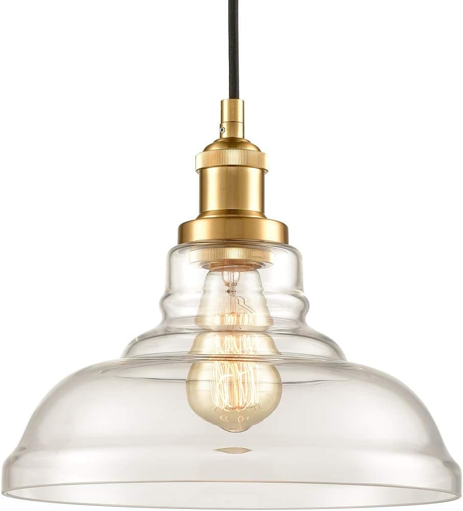 Brass Clear Glass Pendant Lights Barn Shape Hanging Pendant Lighting