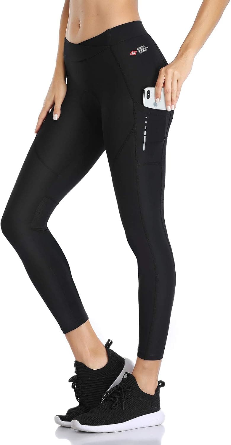 Santic Women's Cycling Pants with Padded Bike 3/4 Capri Biking Riding Shorts with Pockets