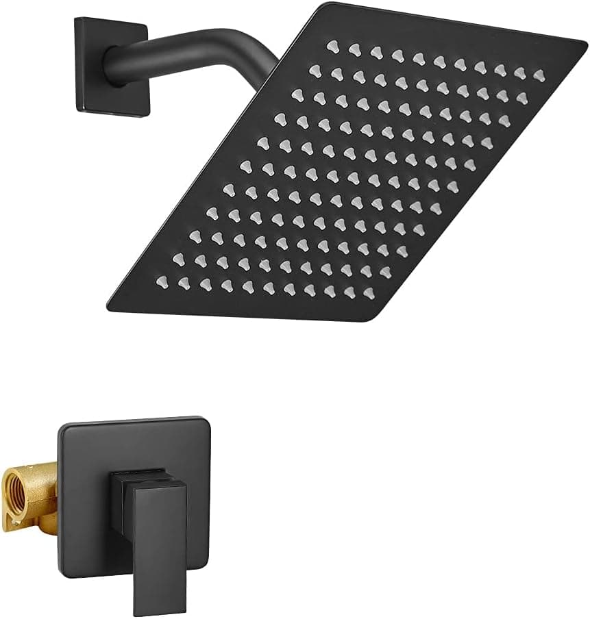 BESy Shower System with 8 Inch Rain Shower Head Wall Mounted Shower Trim Kit, Single Function High Pressure Rainfall Shower Faucet Fixture Combo Set for Bathroom, Matte Black