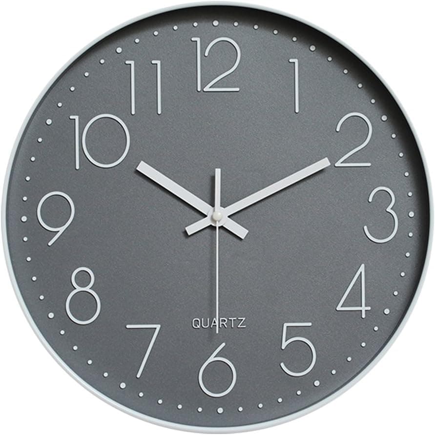 Foyou 12 Inch Silent Non Ticking Quartz Modern Round Battery Operated Decoretive Wall Clock (Gray)