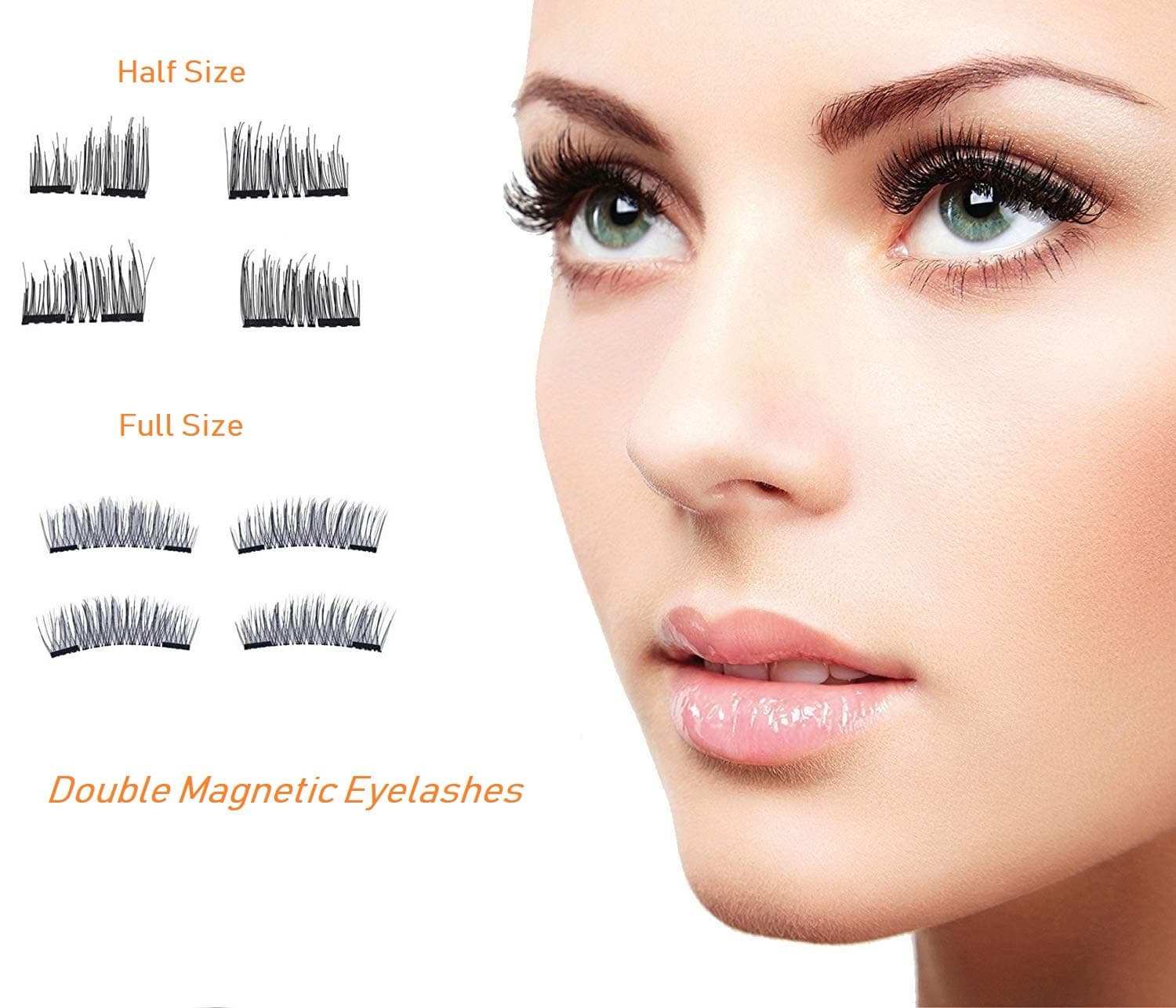 Premium Magnetic Eyelashes Extension Set, Coco Makeup Half-size and Full-Size Ultra-thin Magnetic Lashes – 3D Reusable Natural Look (8PSc/ 2 pairs with Stainless Steel Tweezer) (half and full size)