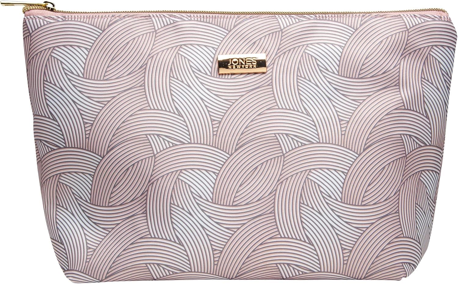 Jones New York Women's Cosmetics Bag - Travel Makeup and Toiletries Top Zip Wedge Pouch, All Blush/Swirl