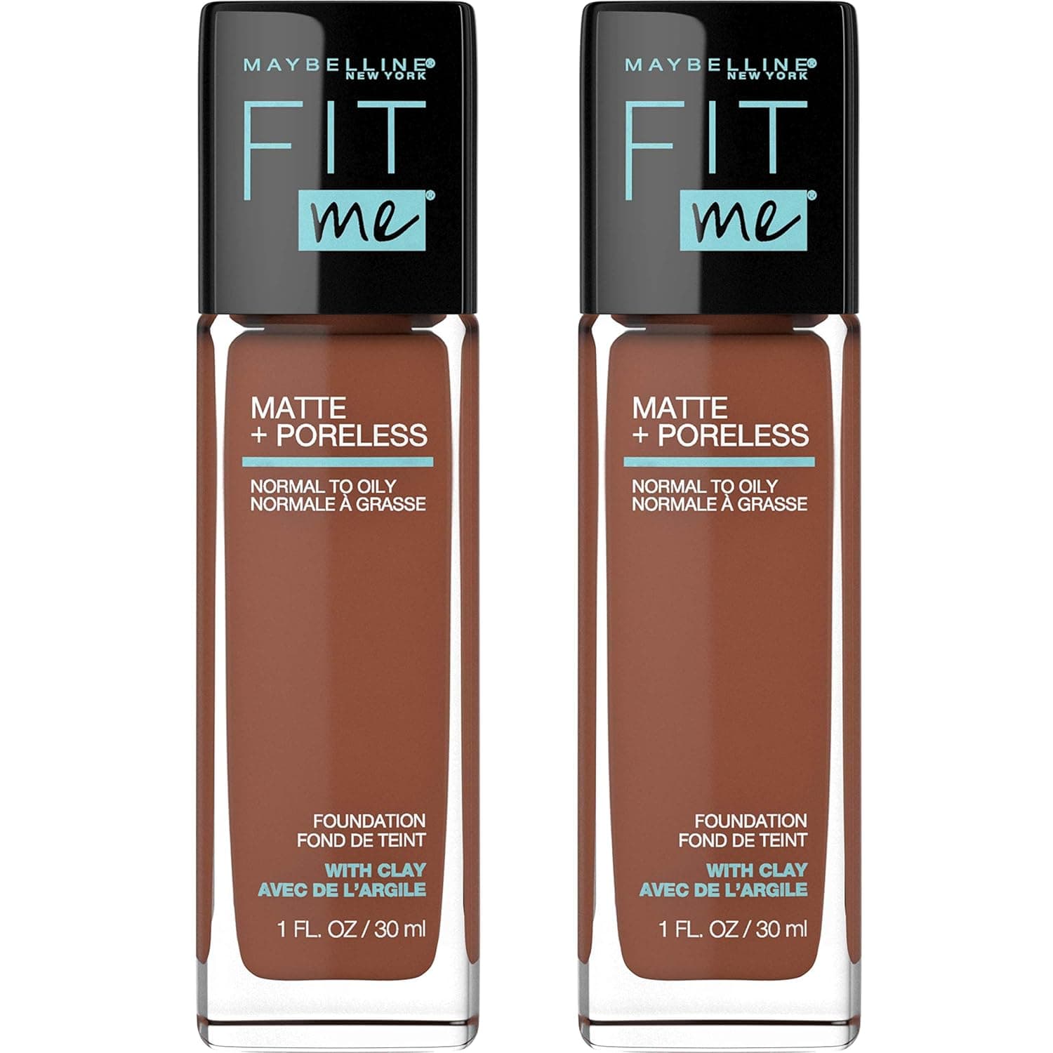 Maybelline Fit Me Matte + Poreless Liquid Foundation Makeup, Nutmeg, 2 COUNT