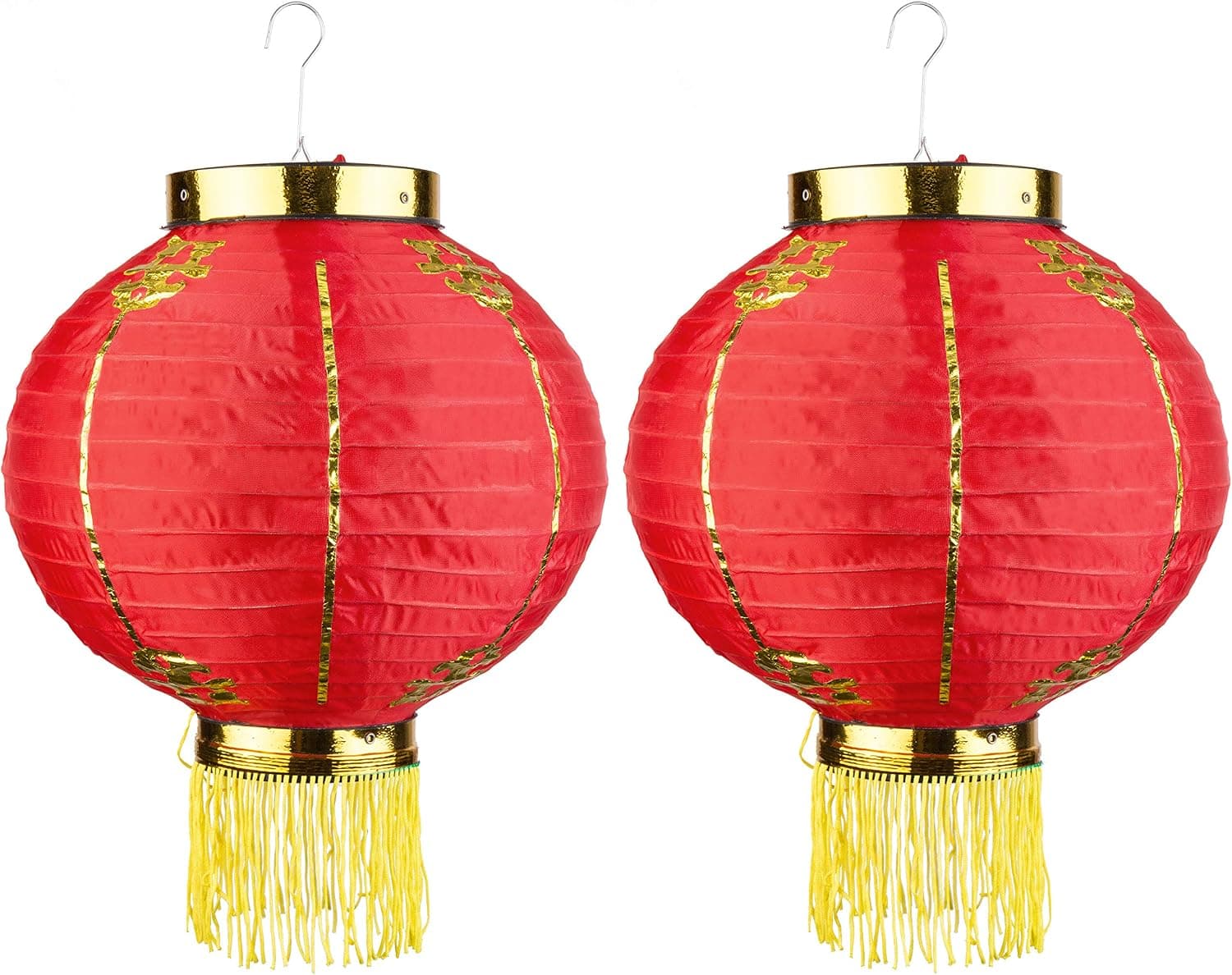 MyGift Traditional Chinese Hanging Lanterns, Decorative Indoor Red Silk Fabric Lamps, Set of 2