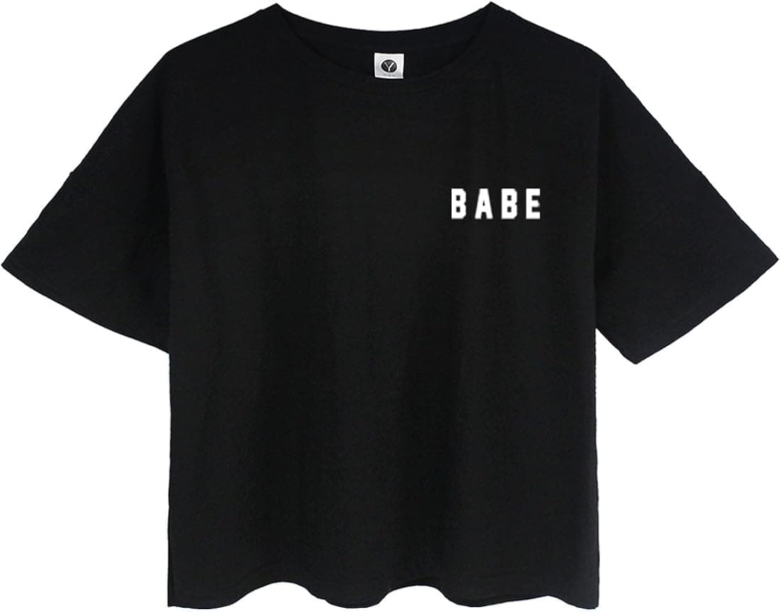 YITAN Women's Fashion Funny Tees Graphic Loose T Shirt Cute Relaxed Split Crop Top