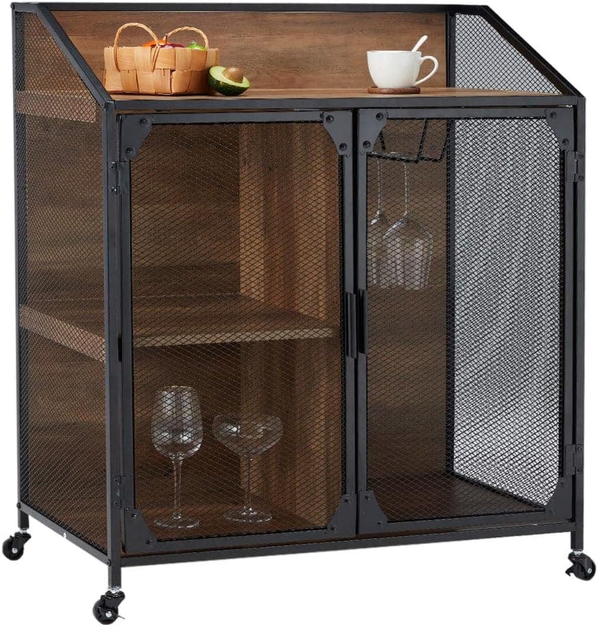 YOLENY Industrial Storage Cabinet, Storage Sideboard with Metal Mesh Door,Buffet Entryway Cabinet for Home,Kitchen, Dining Room
