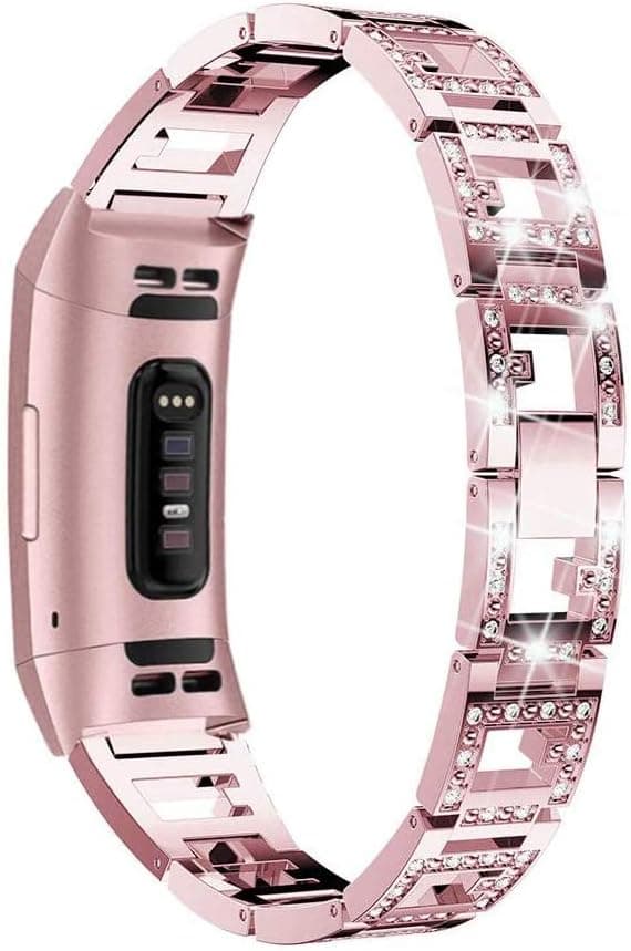 Mtozon Metal Bands Compatible with Fitbit Charge 4 & Charge 3 & SE, Women Replacement Dressy Bling Bracelet Breathable Wristbands for Ladies, Rose Gold