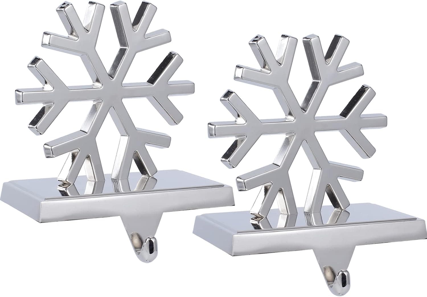 Christmas Snowflake Stocking Holders for Mantel Set of 2,Silver Stocking Hangers for Fireplace,Mantle Clip Holder Hanger for Stocking/Garland,Metal Stocking Hooks Xmas Decoration (Snowflake Set)