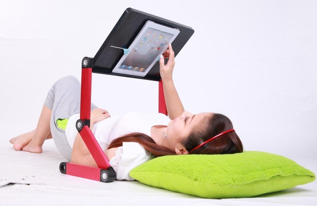 iCraze for iPad - Adjustable Vented Laid-Back Tablet Table Desk Portable Bed Tray Stand Multi-Functional & Ergonomics Design - Compatible with All Tablet Versions up to 17" (Black & Red)
