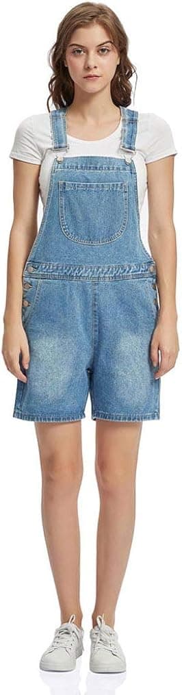 Soojun Women's Classic Adjustable Straps Denim Overalls Shorts Vintage Shortalls