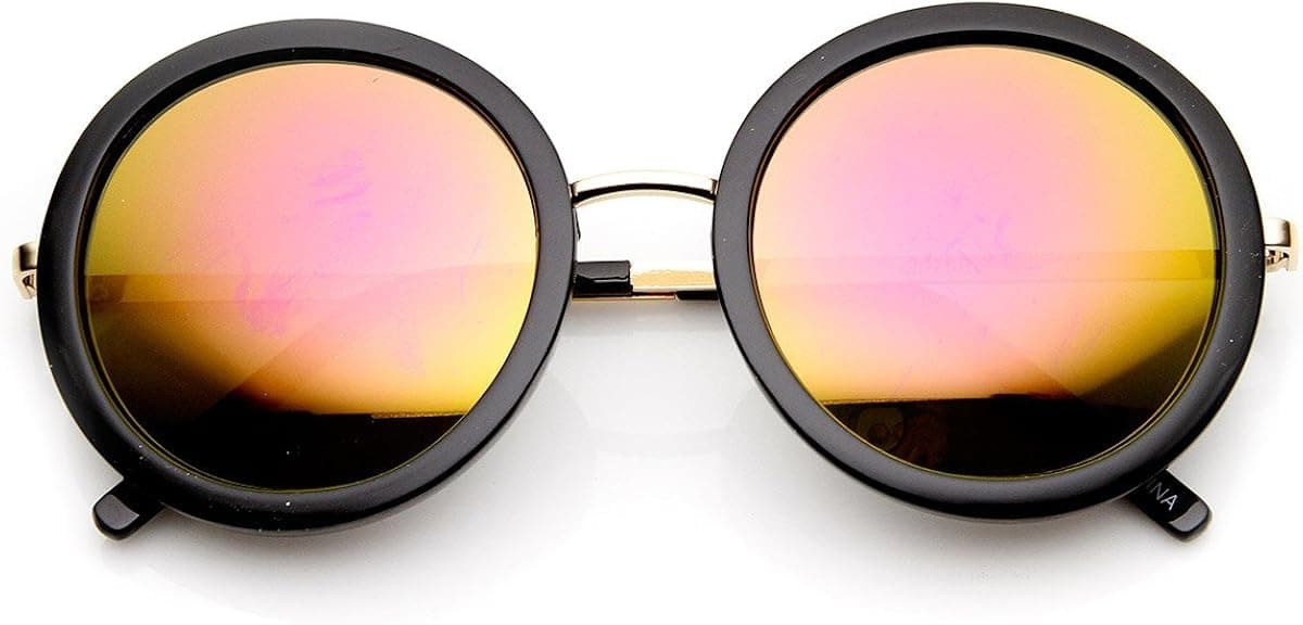 Womens Retro Glam Color Mirror Lens Round Sunglasses