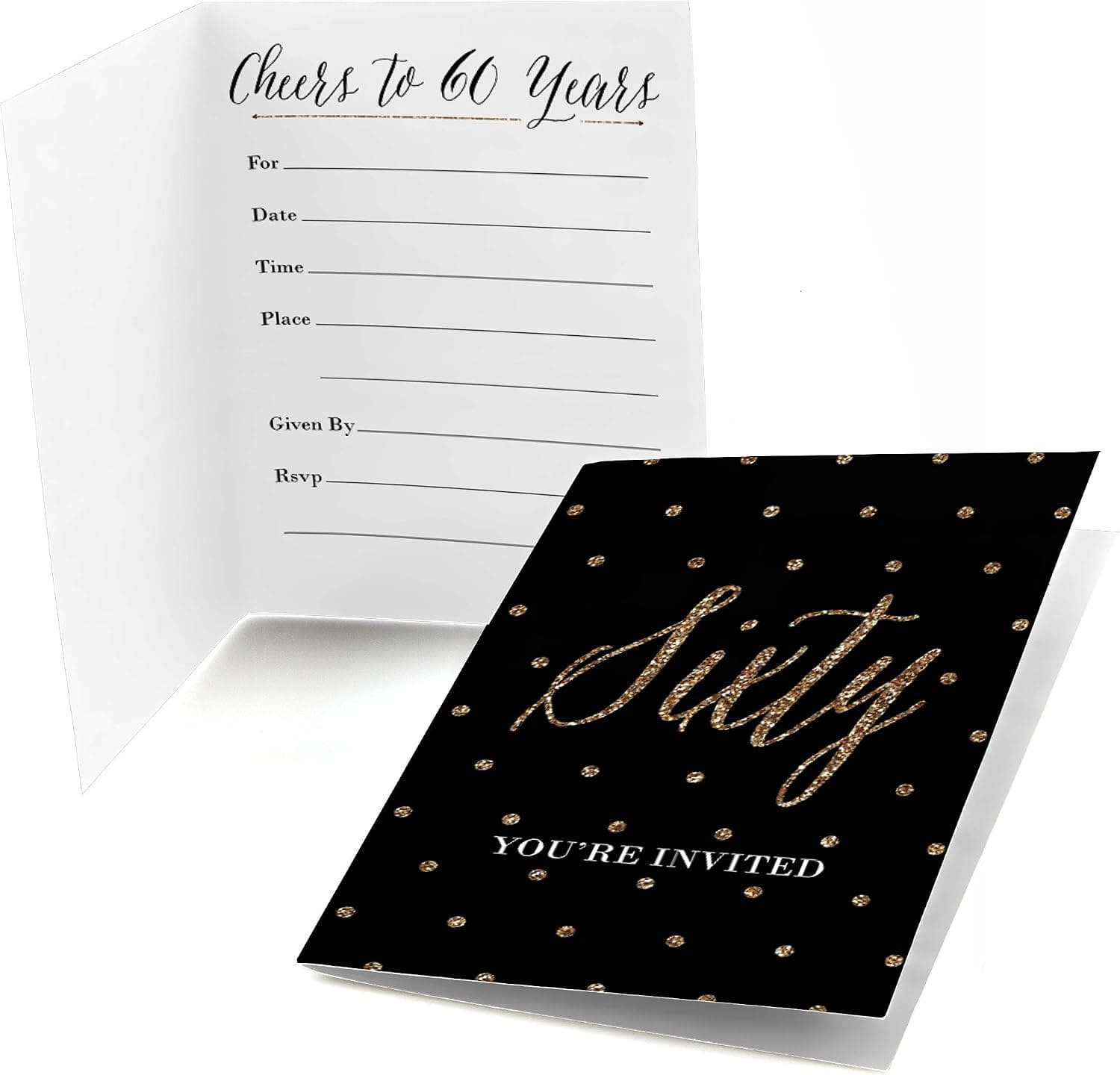 Big Dot of Happiness Chic 60th Birthday - Black and Gold - Fill In Birthday Party Invitations (8 count)