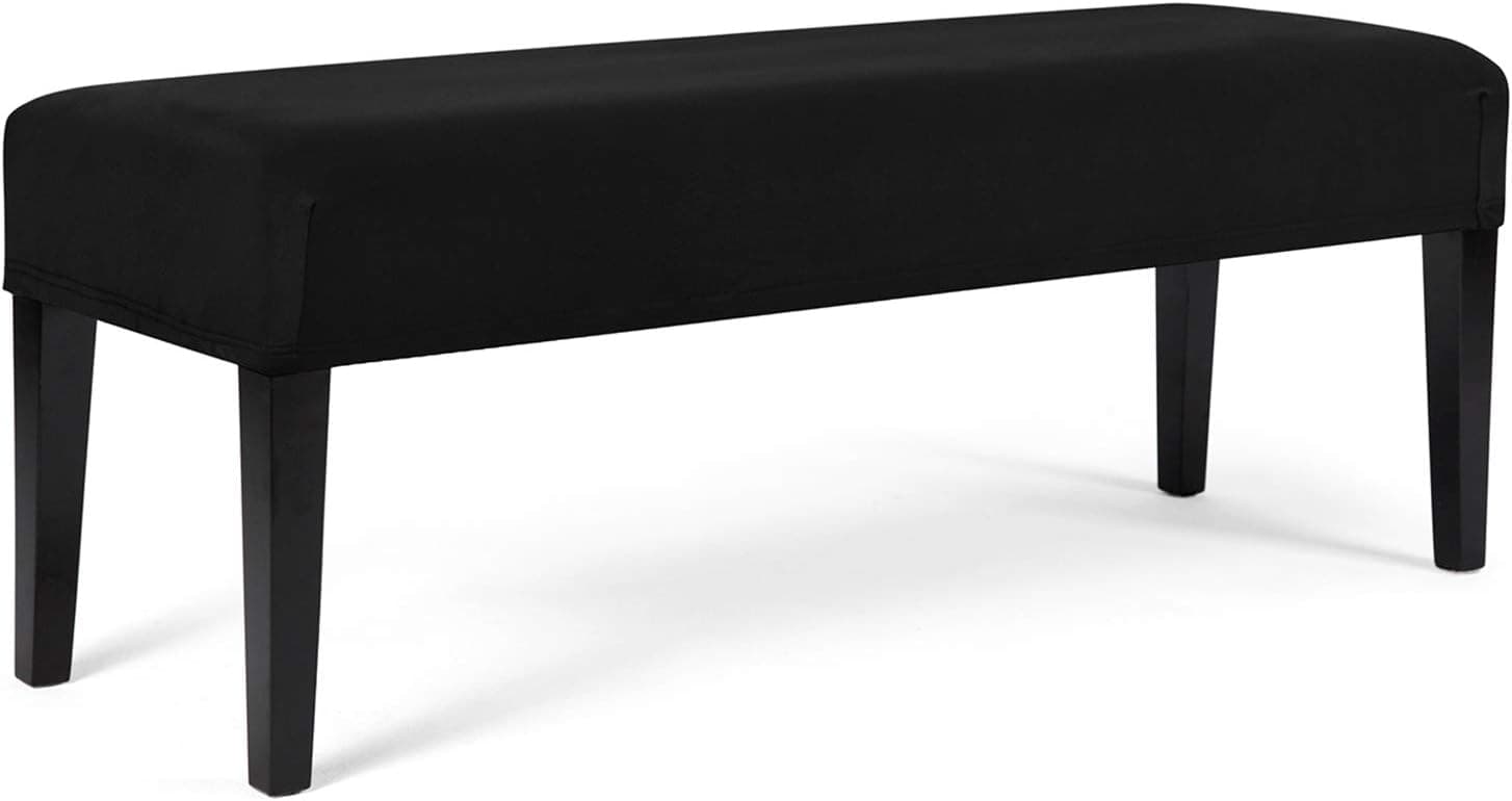 WOMACO Dining Room Bench Covers Stretch Spandex Upholstered Bench Seat Cushion Slipcovers for Kitchen Dining Bench Seat Protector (Black, Large)