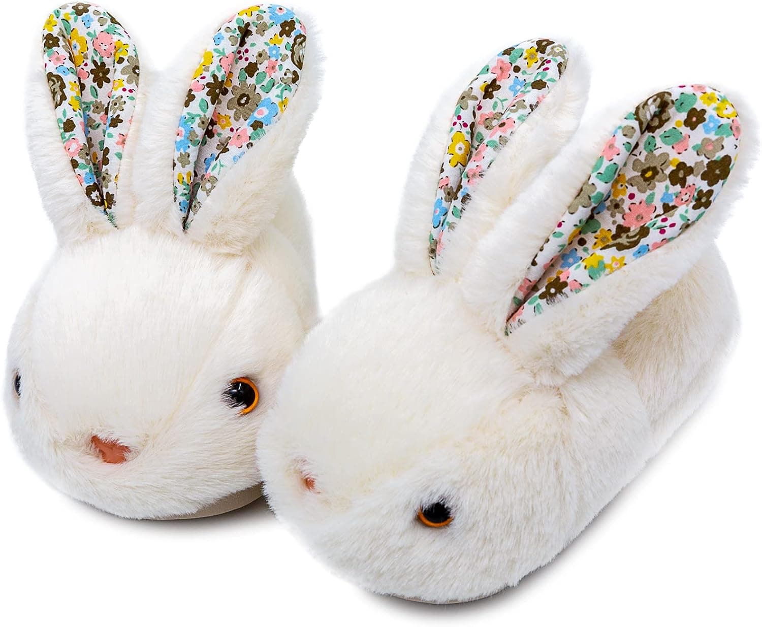 techcity Toddler Boys Girls Fuzzy Fluffy Slippers Cute Animal Winter Warm Shoes with 3D Bunny Design House Home Indoor Plush Fur Shoes