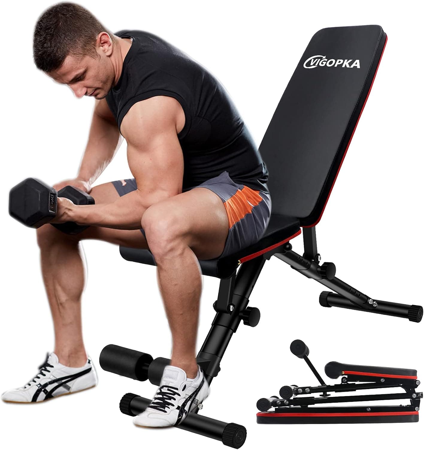 Adjustable Weight Bench, Workout Bench Press for Home Gym, Strength Training Ab Exercise Fitness Bench , Foldable Flat Incline Decline Bench for Full Body Workouts Hold Up To 760LBS - VIGOPKA
