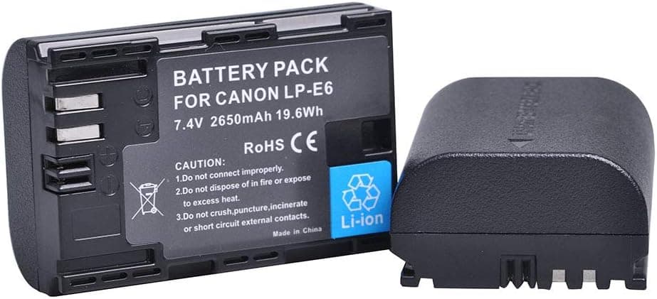 Batmax 2Pcs 2650mAh LP-E6 LP-E6N Battery + LED Dual Charger for Canon EOS R, R5, R6, Ra, XC10, XC15, 5D Mark II/III/IV, 5DS, 5DS R, 6D, 6D Mark II, 7D, 7D Mark II, 70D, 80D, 90D,Blackmagic 4K/6K