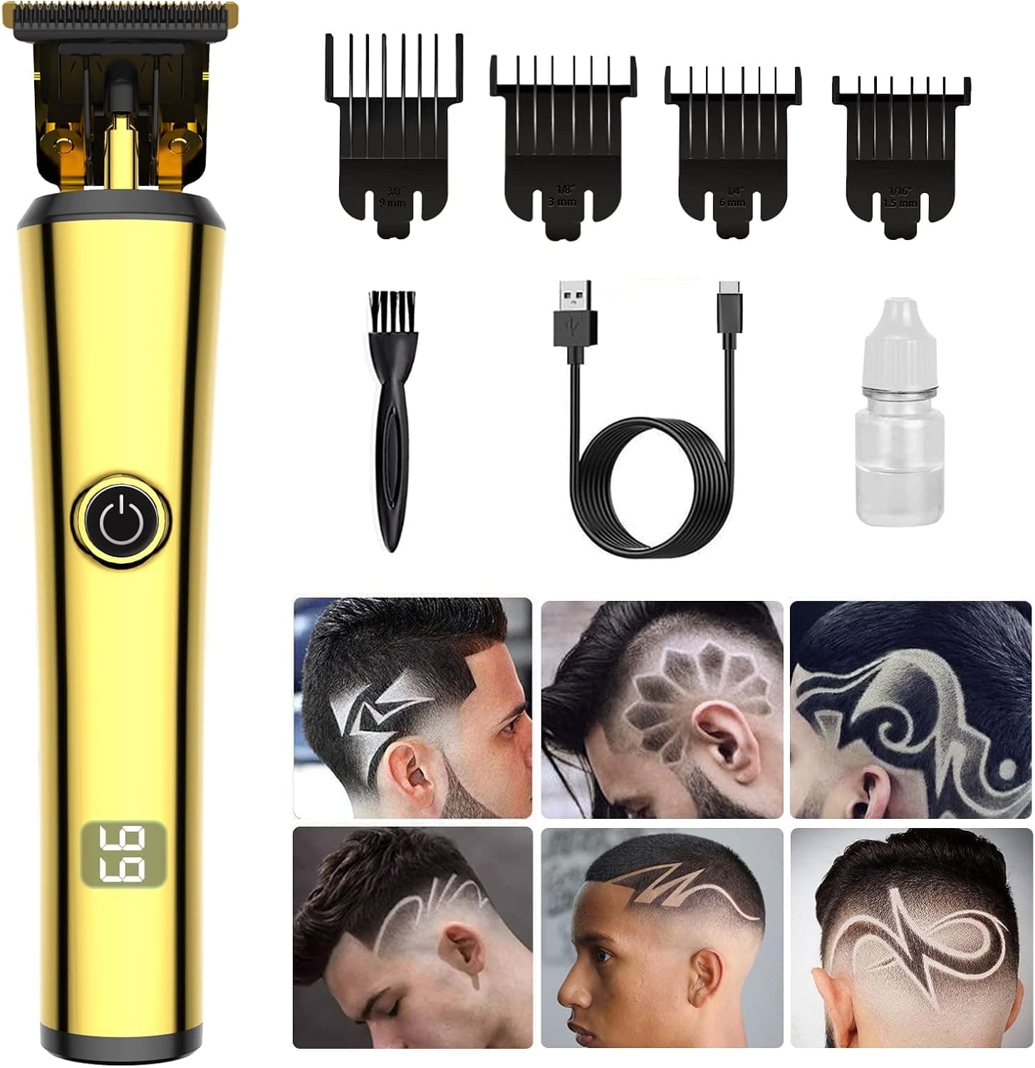 Oudekay Hair Trimmers for Men, T Blade Beard Hair Trimmer, Professional Electric Cordless Rechargeable Hair Clippers for Man，Zero Gapped Trimmer Hair Clipper，Home Barber Salon Set Gold