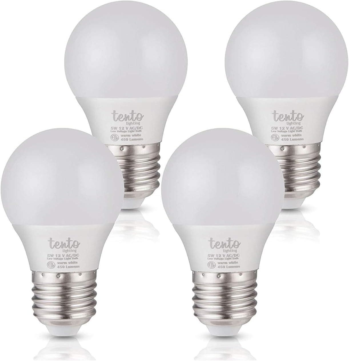 tento Lighting RV E26 LED Bulbs Low Voltage 12 Volts Edison Base, Low Voltage Off Grid Living RV Interior Lighting Energy Saving LED Light Bulbs 4 Pack (Warm White)