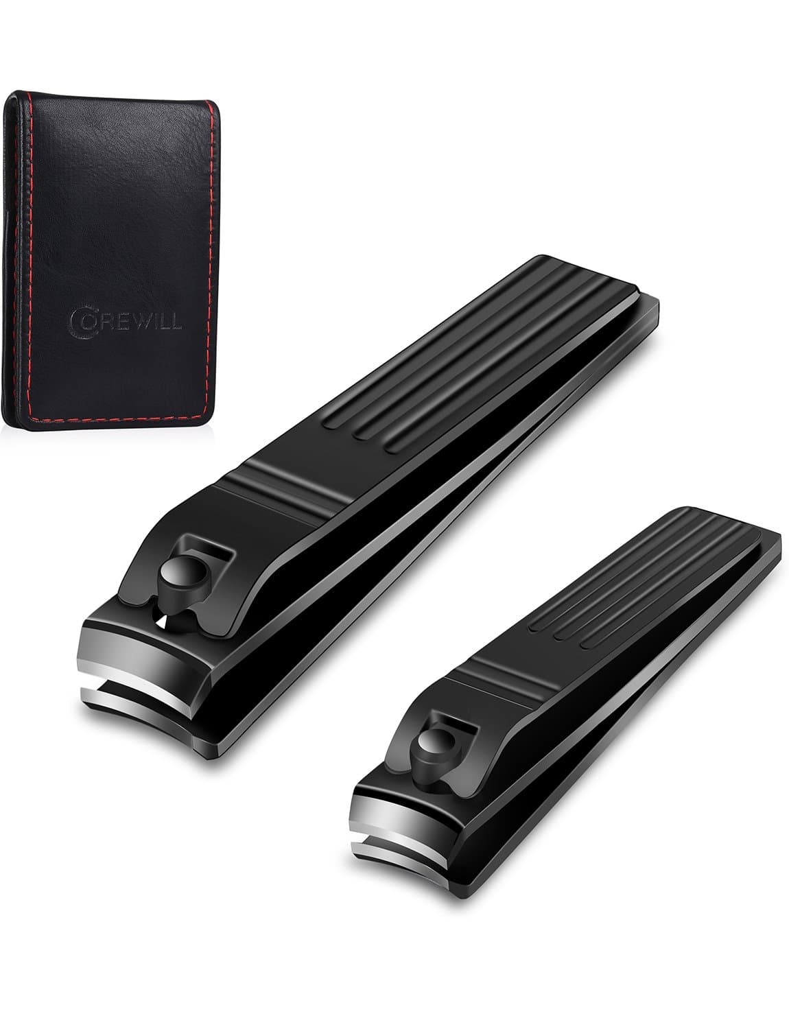 Corewill Nail Clipper Set Black Stainless Steel with Glass Nail File for Fingernail and Toenail Set of Three