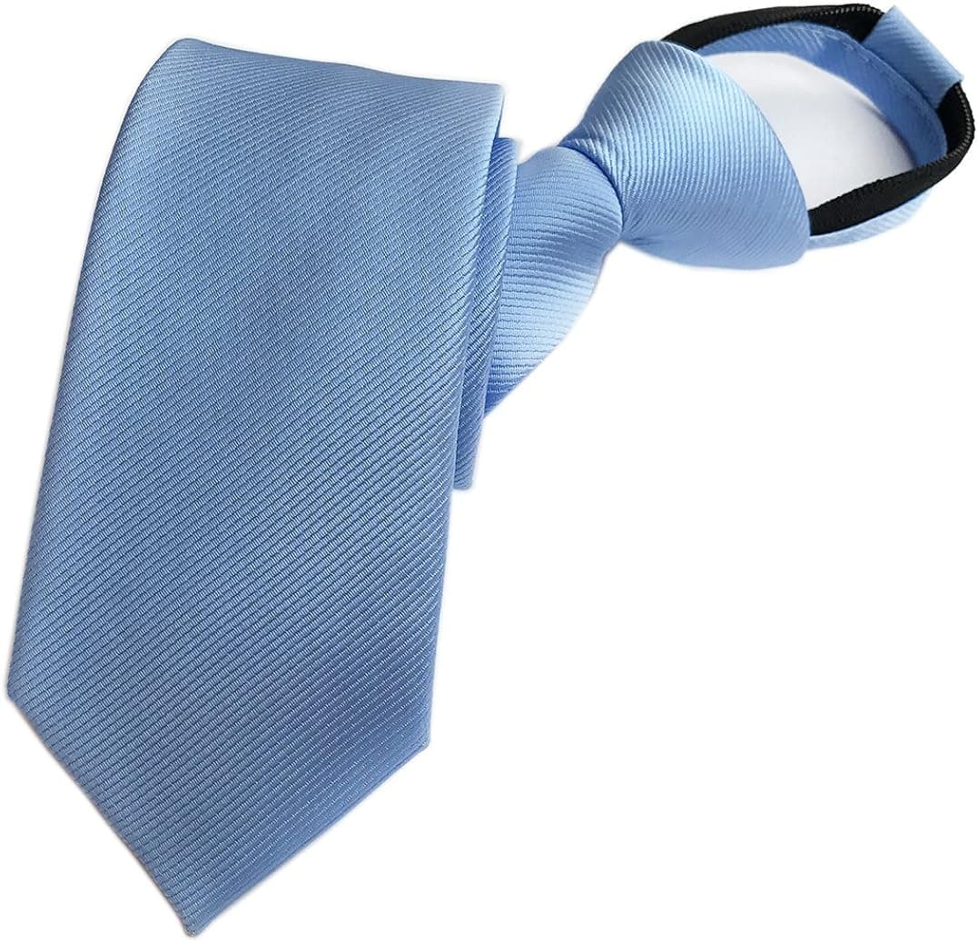 Men's Big Boys Zip Ties Business Wedding Solid Check Stripe Slim Pre-tie Necktie