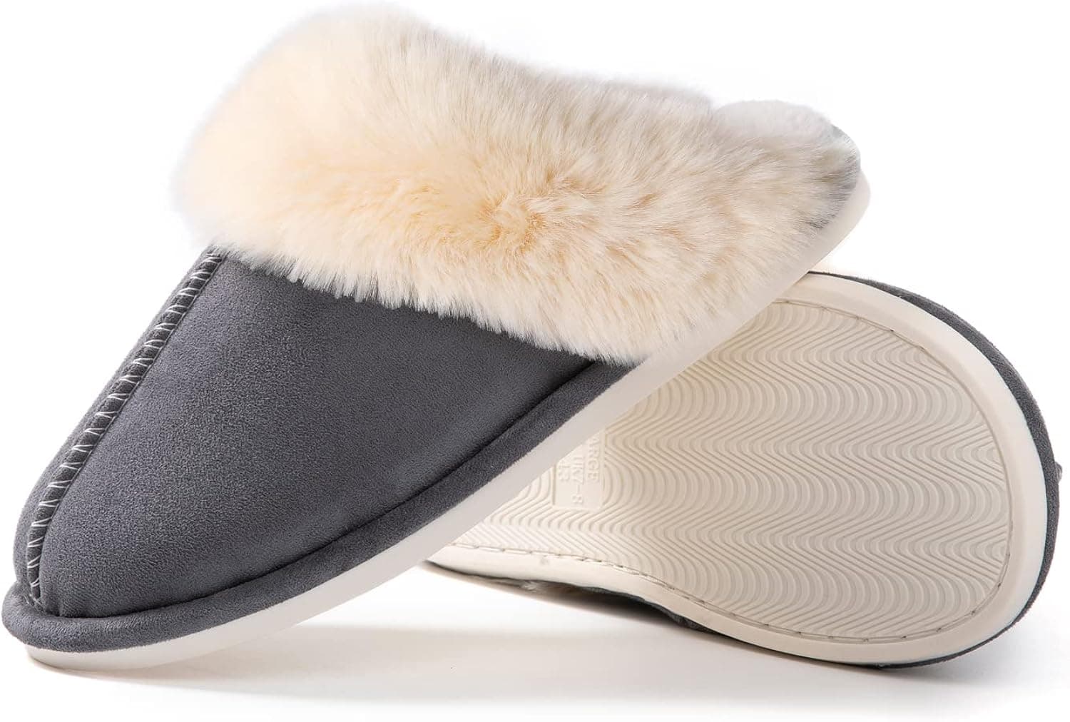 Fuzzy Slippers for Women, Ankis Fluffy Fur Memory Foam Soft Comfy House Slippers Warm Flats Bedroom Shoes on Anti-Skid Sole Indoor Outdoor Winter Dark Grey