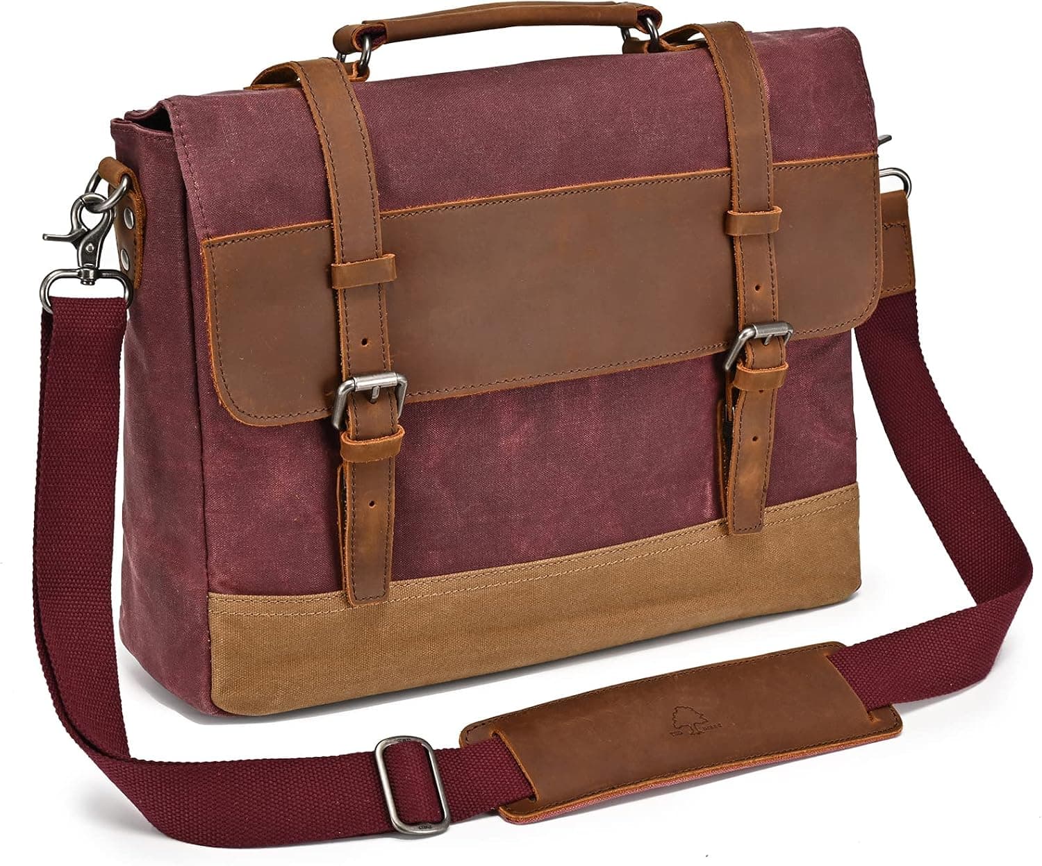 TSD Brand Waxed Waterproof Canvas Briefcase Laptop Messenger Bag Satchel Shoulder Bag Vintage Genuine Leather Briefcase