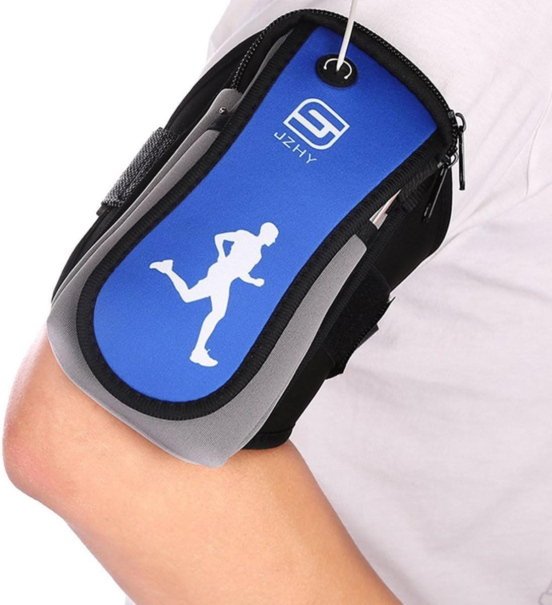 JZHY Running Armband, Sports Armband Outdoor Sport Neoprene Smart-phone Bag Pouch Case Cycling Arm Sleeve Pocket Zipper Closure Travel Storage Bag Box (Blue, 20-30cm)