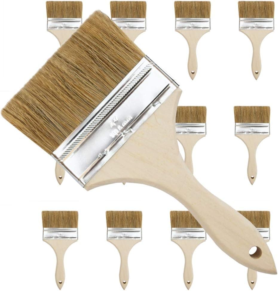 Double Thick Chip Brush 12 Pack, Pro Painter 4 inch China White Bristle Disposable Paint Brush for Use with Paints, Stains, Primers, Varnish, Acrylic, Adhesives, Glues, Epoxy, Gesso, Paint Removers