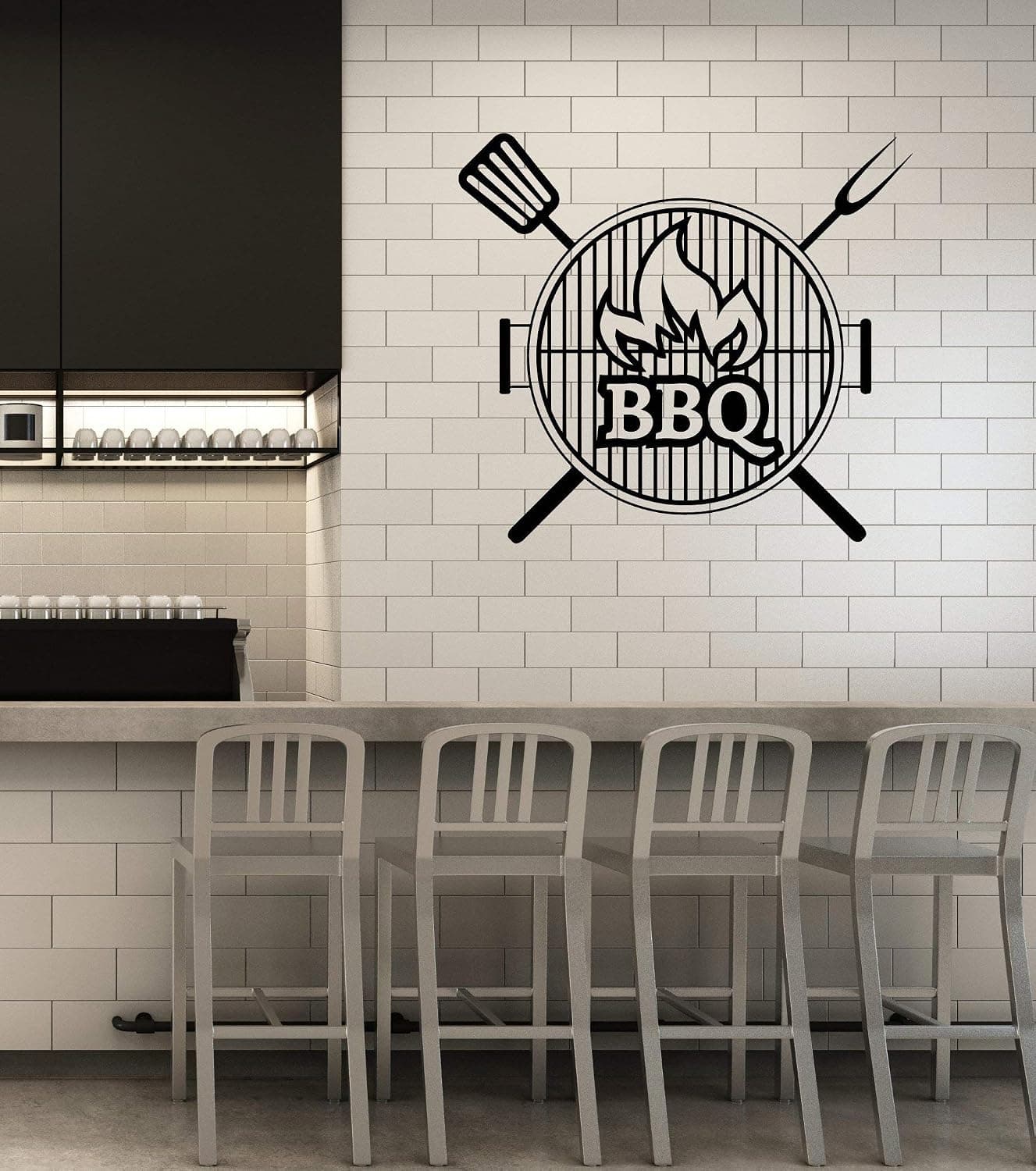 Vinyl Wall Decal BBQ Barbecue Grill Bar Smokehouse Interior Art Stickers Mural Large Decor (ig5822) Black