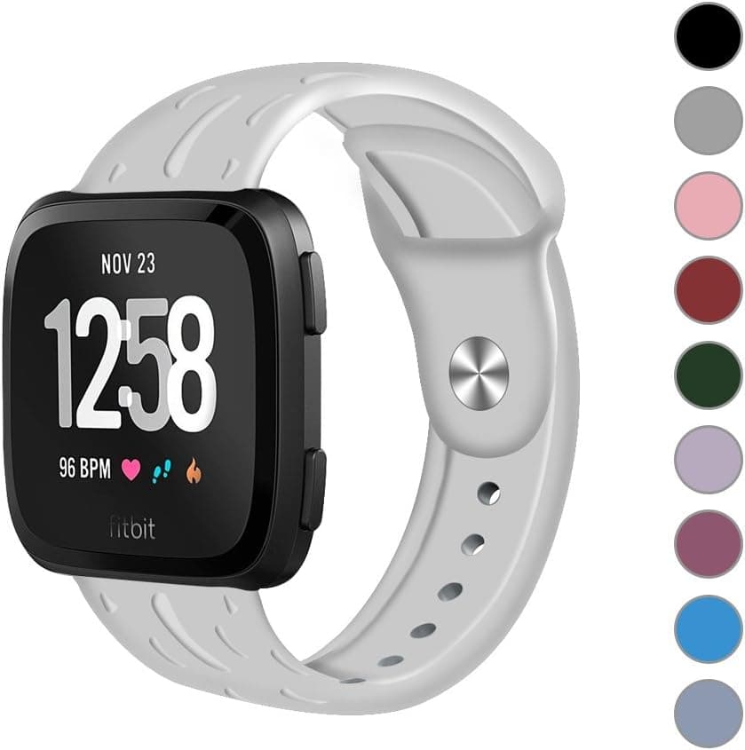TUJUIO for Fitbit Versa Bands Premium Soft Sport Silicone Watch Band with Metal Buckle Replacement Band for Fitbit Versa Smart Watch Women Men (Gray)
