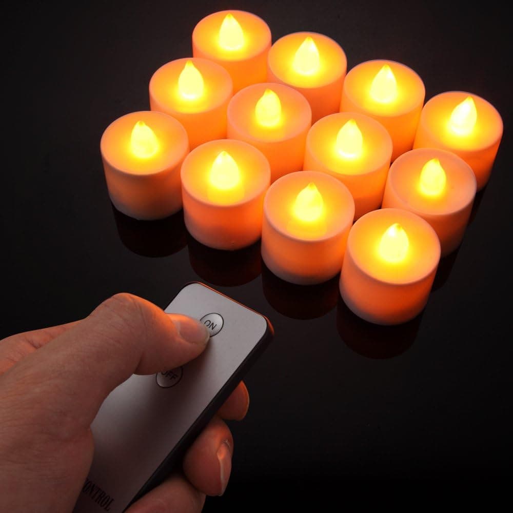 Midafon 12 Pcs Remote Control LED Flameless Candles Votive Candles Flickering Tealight Candles Battery Operated with Remote