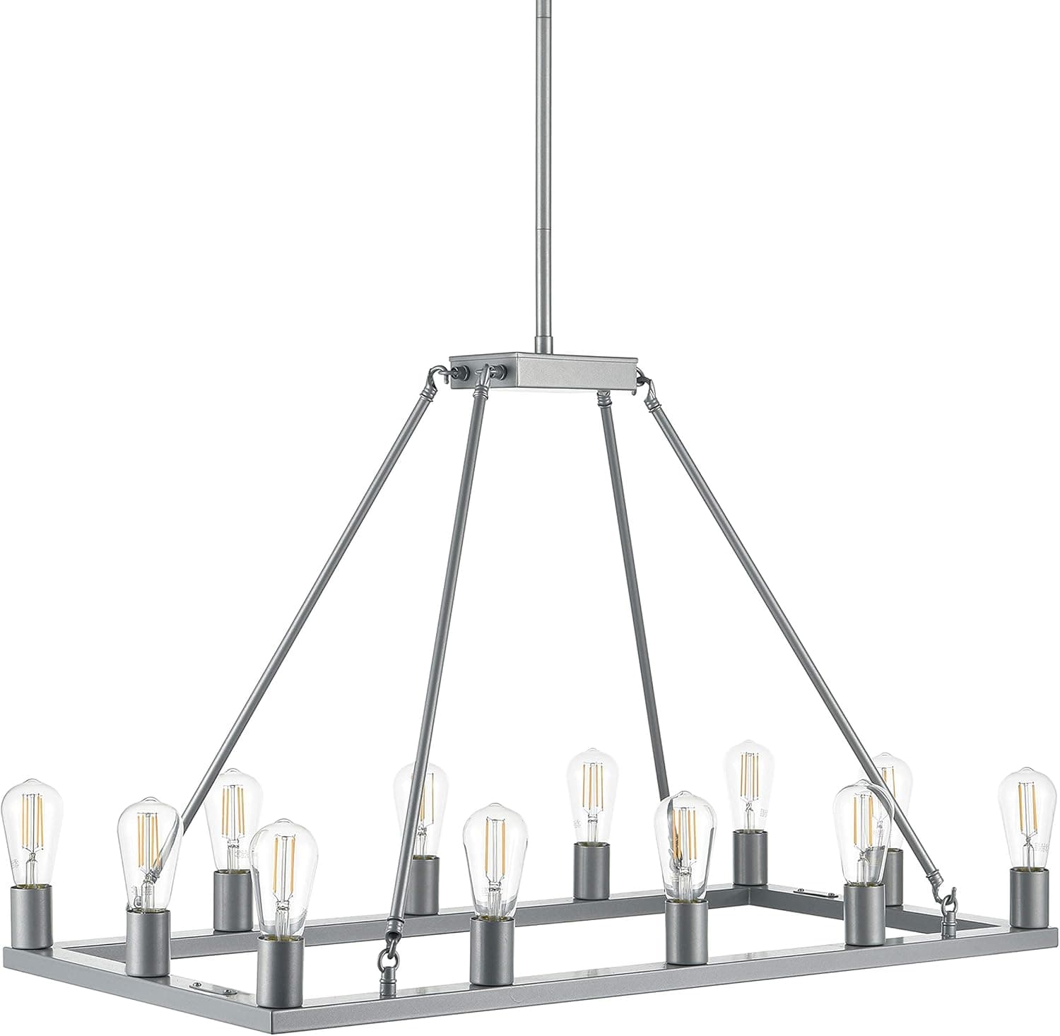 Sonoro Large Rectangular 12 Light Dining Room Industrial Chandelier | Silver Kitchen Island Light Fixtures with LED Bulbs LL-CH5-1836-1SIL