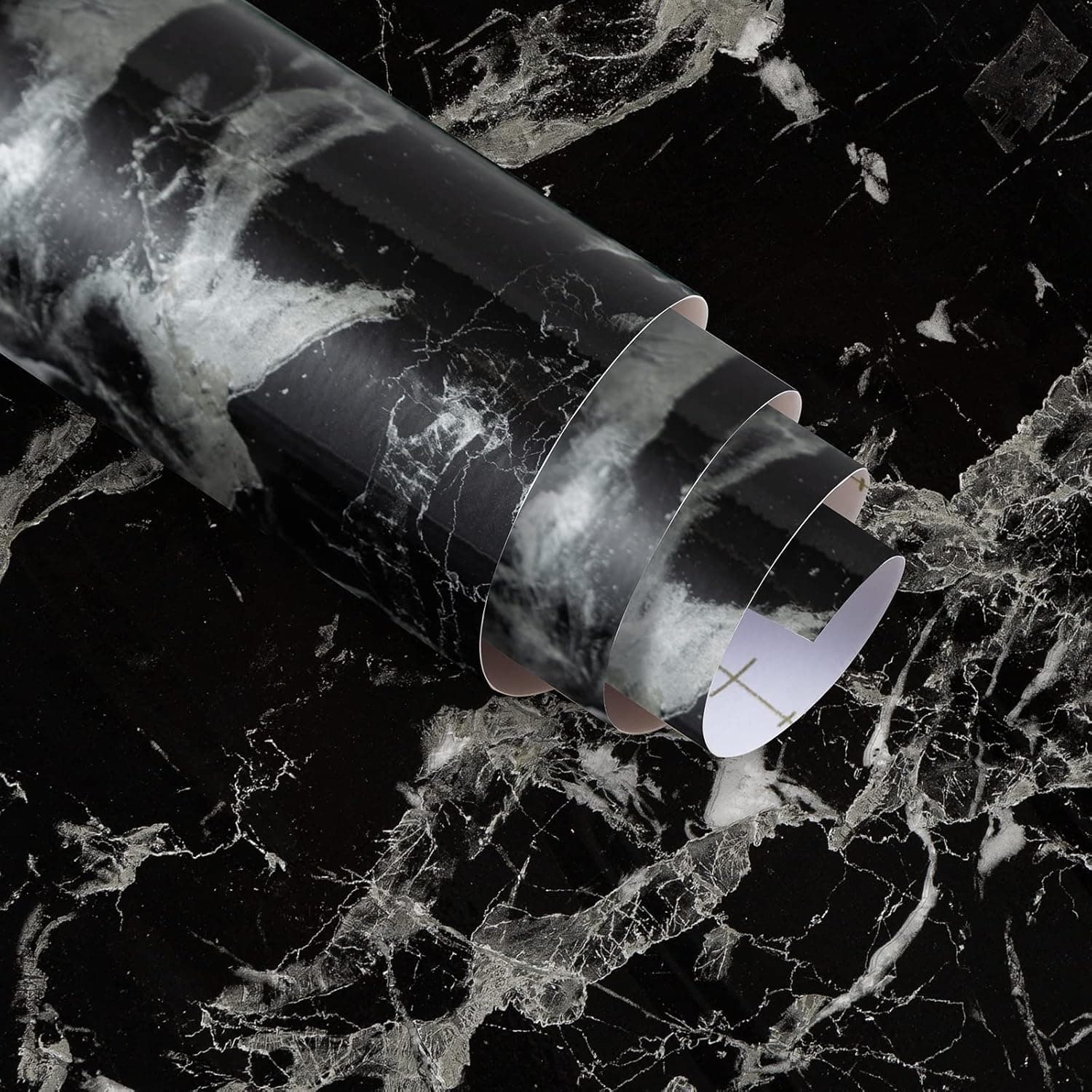 BOMENG Black Marble Wallpaper Peel and Stick Marble Countertop Contact Paper Waterproof Glossy Granite Vinyl Wrap Adhesive Removable Wallpaper for Bedroom Walls Desks Island Worktop 16"x354"