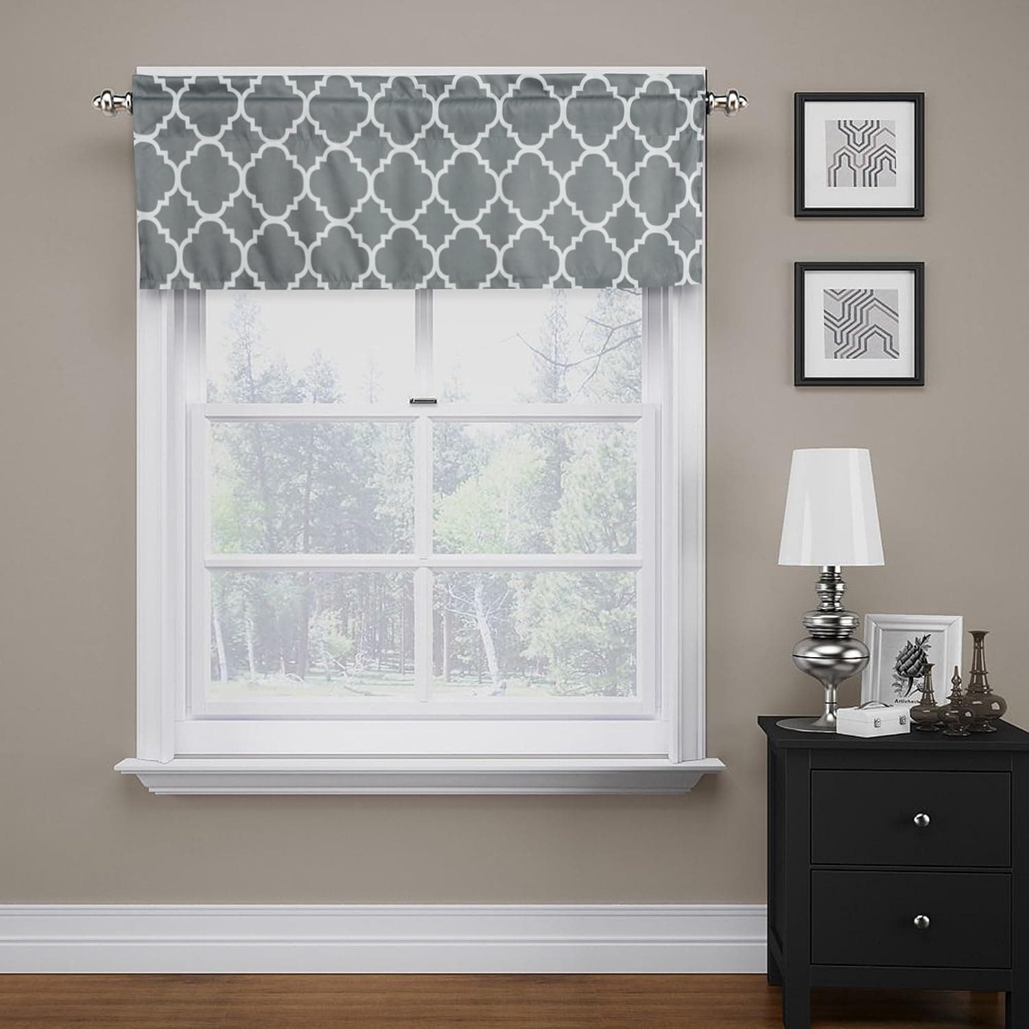 Flamingo P Moroccan Valance Curtain Short Window Treatment for for Kitchen Living Dining Room Bathroom Kids Girl Baby Nursery Bedroom (Gray - 52" x 18")
